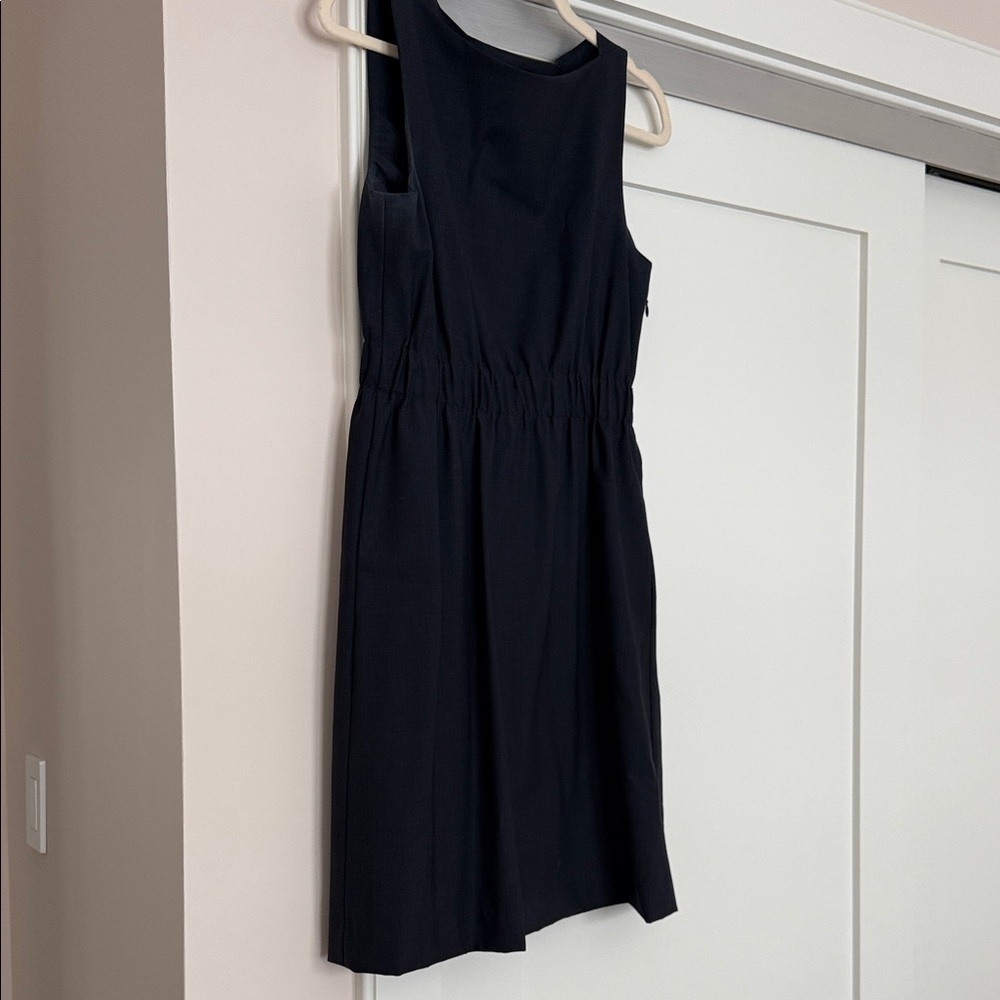 Theory Blue Gathered Waist Midi Dress